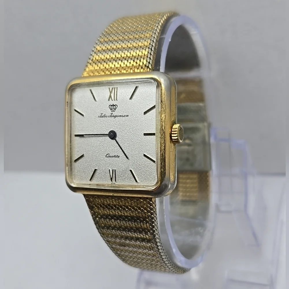 Rare Vintage Mens Jules Jurgensen 4154 Watch 29mm Gold Tone Square New Battery
